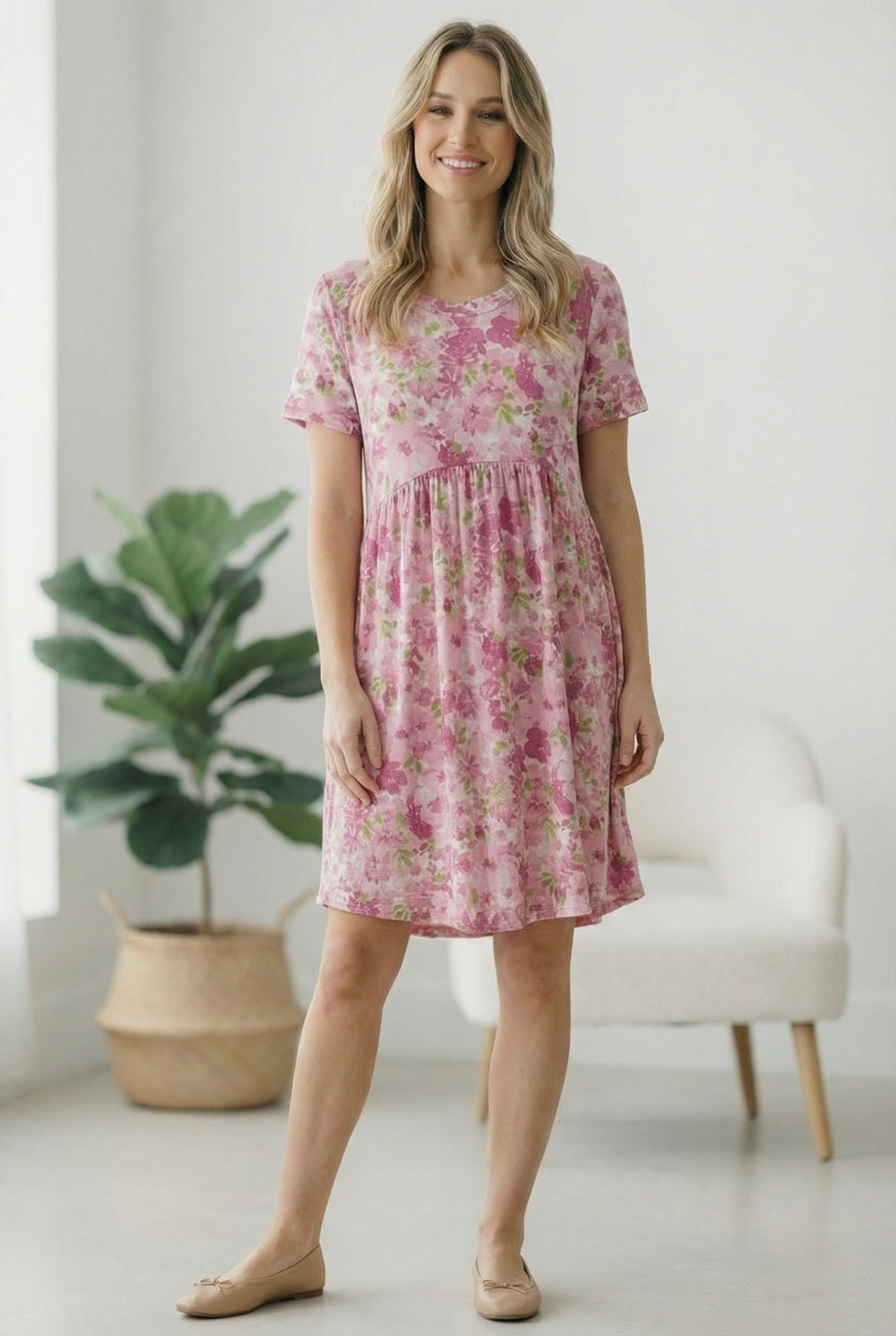 In the Sunshine Fuchsia Babydoll Dress