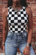 Red Checkerboard Printed Slim Tank Top