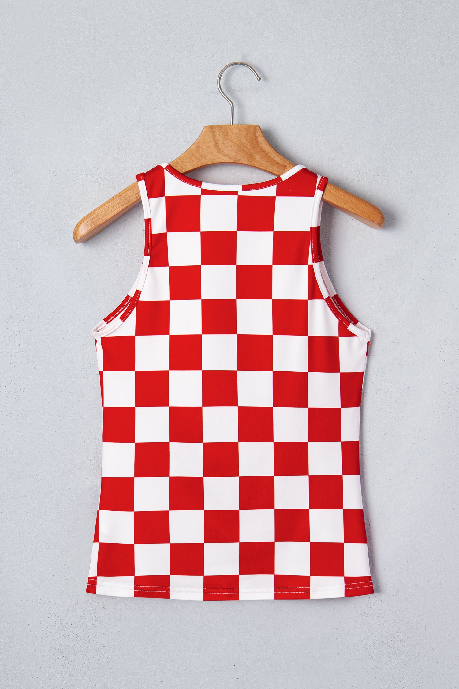 Red Checkerboard Printed Slim Tank Top