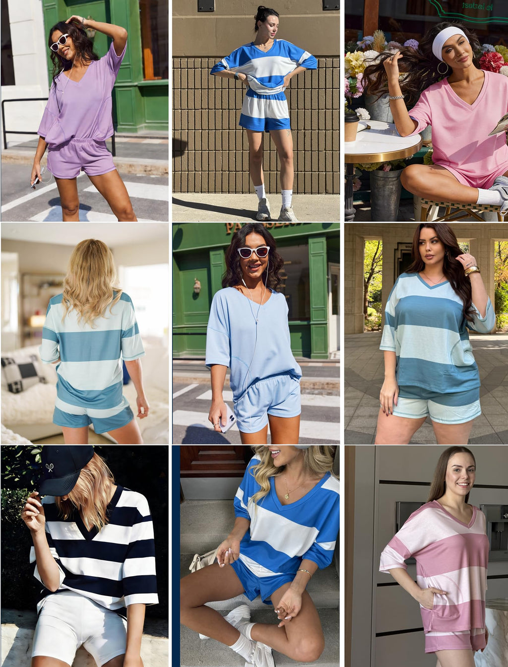 Ekouaer Two Piece Sets for Women Summer Lounge Sets 2026 Striped Shirts and Shorts Set Oversized Matching Outfit