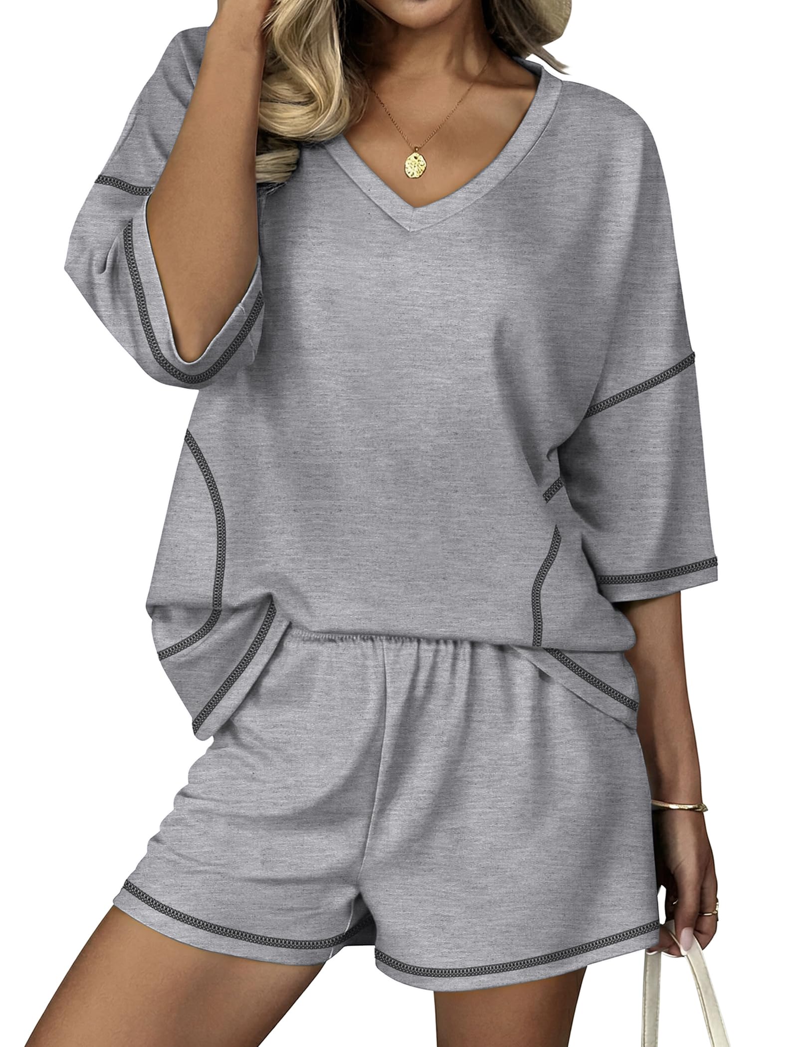 Ekouaer Two Piece Sets for Women Summer Lounge Sets 2026 Striped Shirts and Shorts Set Oversized Matching Outfit