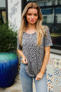 Fall For Me Charcoal Animal Print Thermal Snap Tee