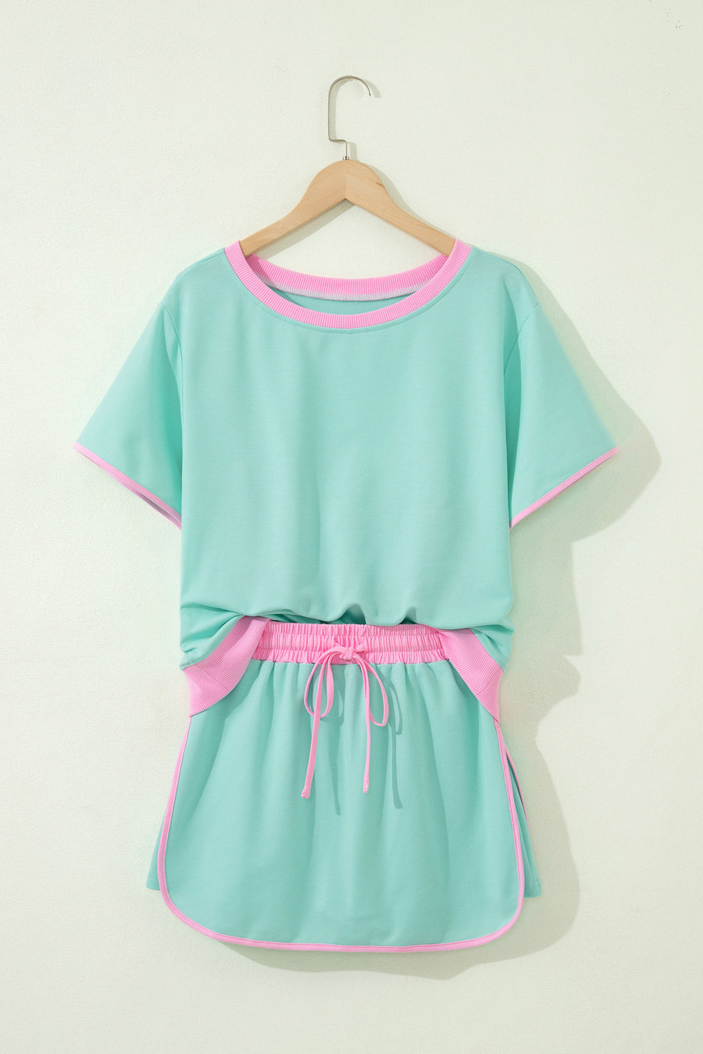 Bonbon Colorblock Edge Drop Shoulder T Shirt and Skort 2Pcs Set