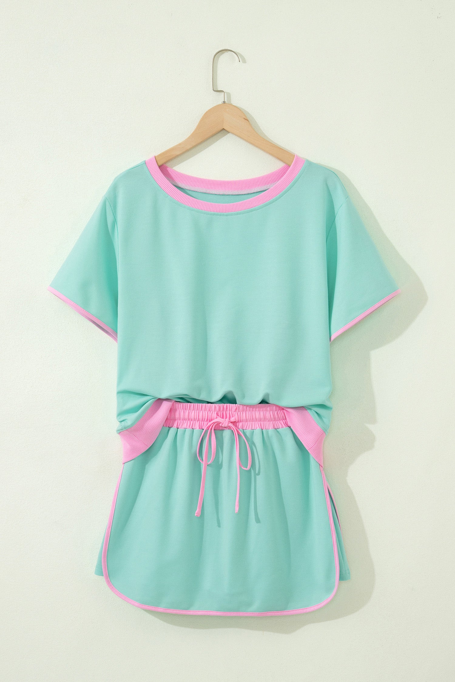 Bonbon Colorblock Edge Drop Shoulder T Shirt and Skort 2Pcs Set