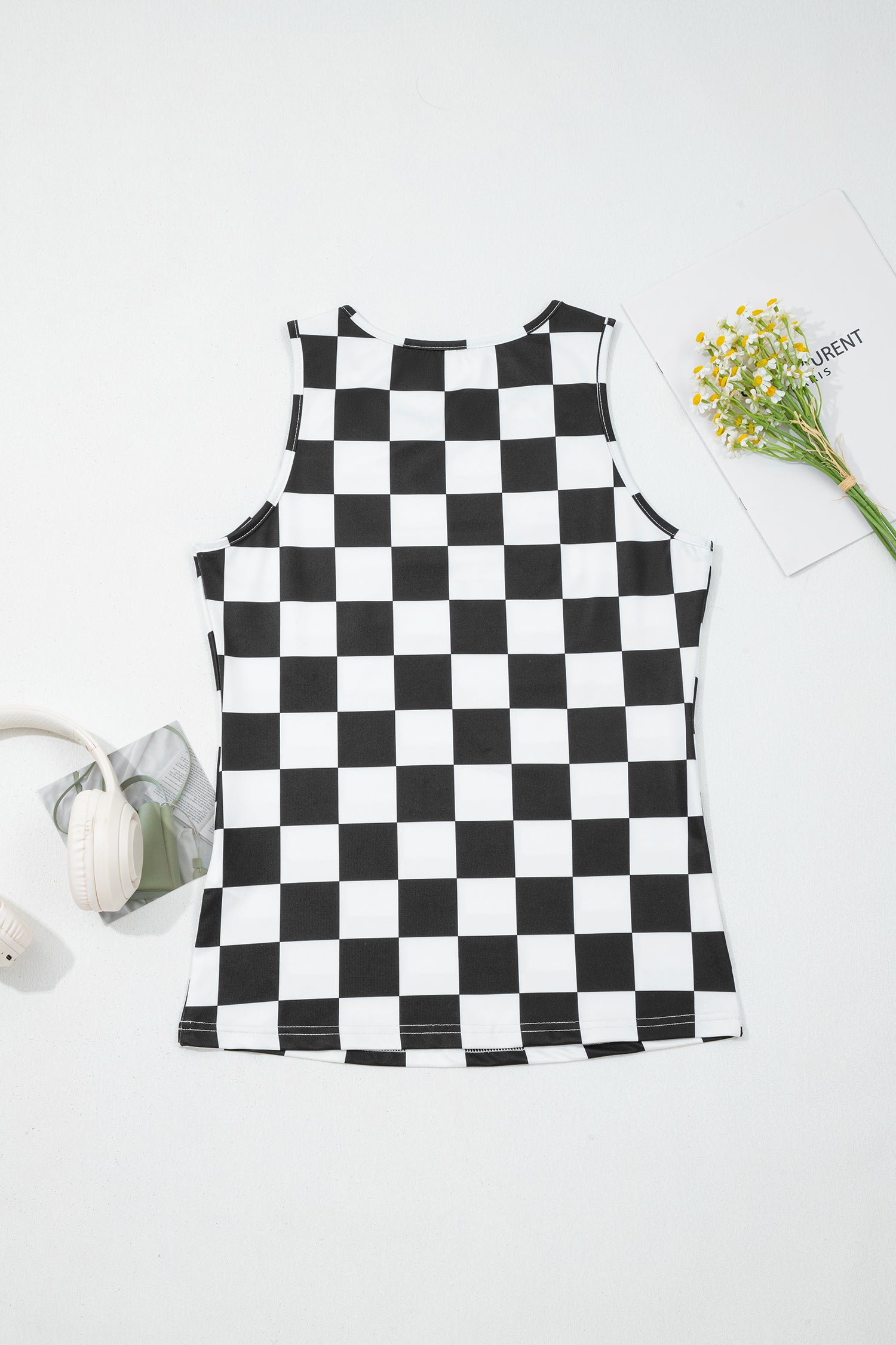 Red Checkerboard Printed Slim Tank Top
