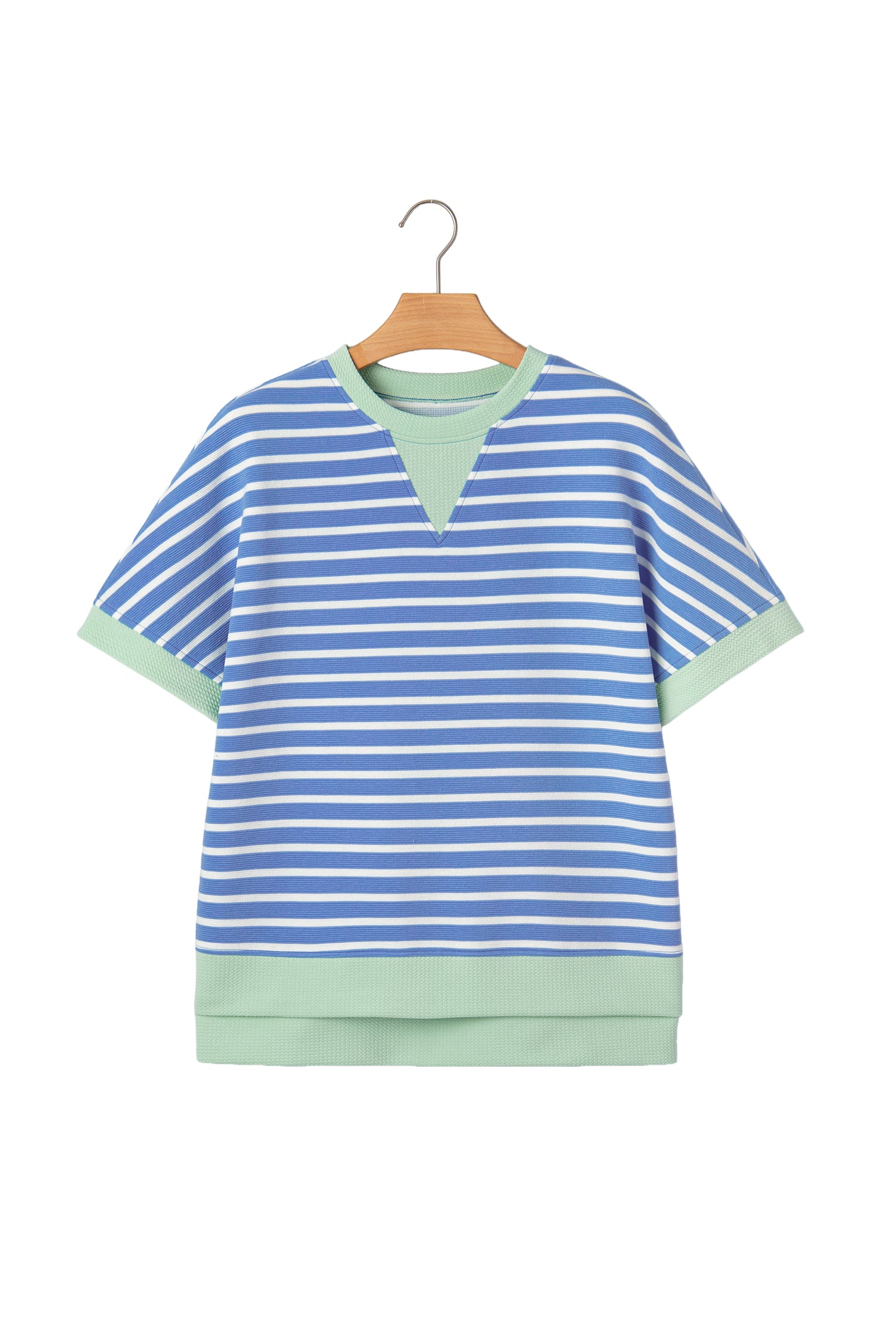 Pink Stripe Contrast Trim Loose Short Sleeve Top