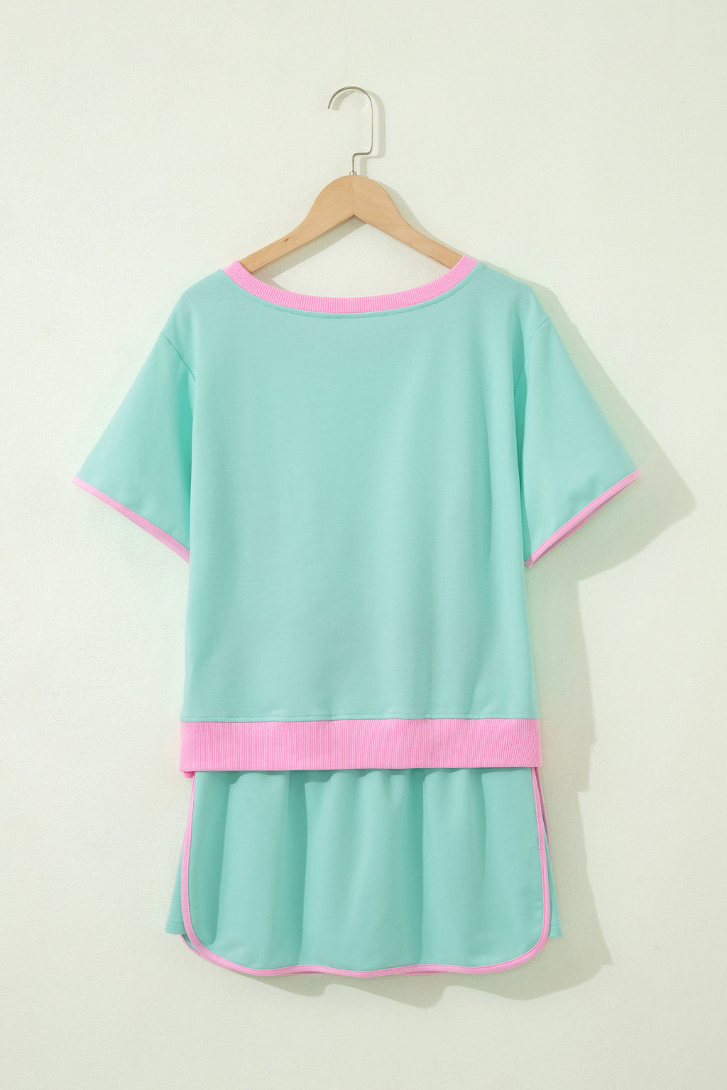 Bonbon Colorblock Edge Drop Shoulder T Shirt and Skort 2Pcs Set