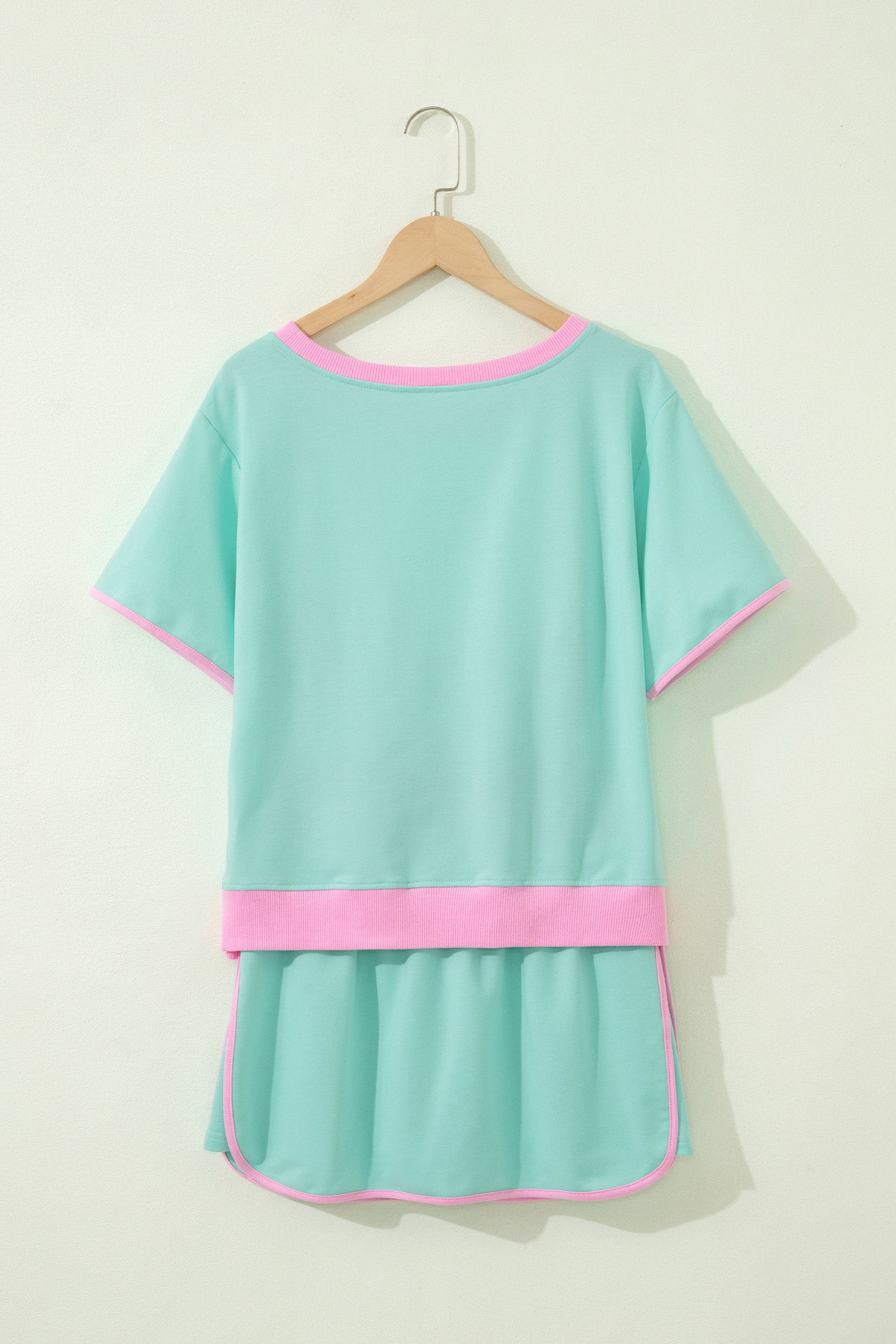 Bonbon Colorblock Edge Drop Shoulder T Shirt and Skort 2Pcs Set