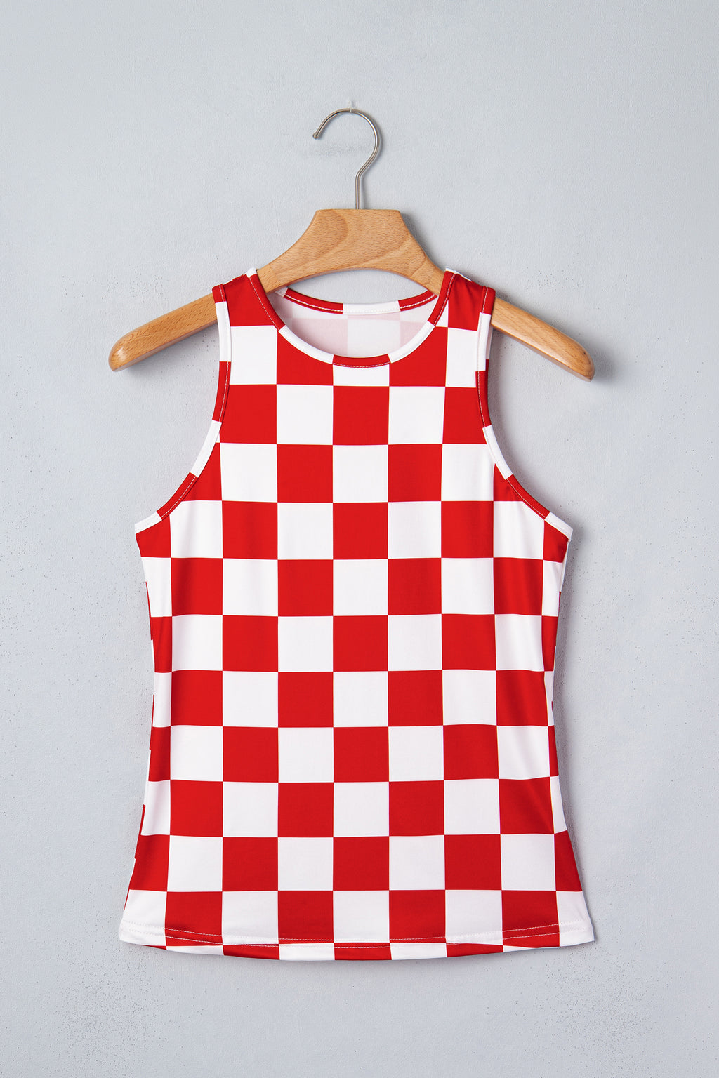 Red Checkerboard Printed Slim Tank Top
