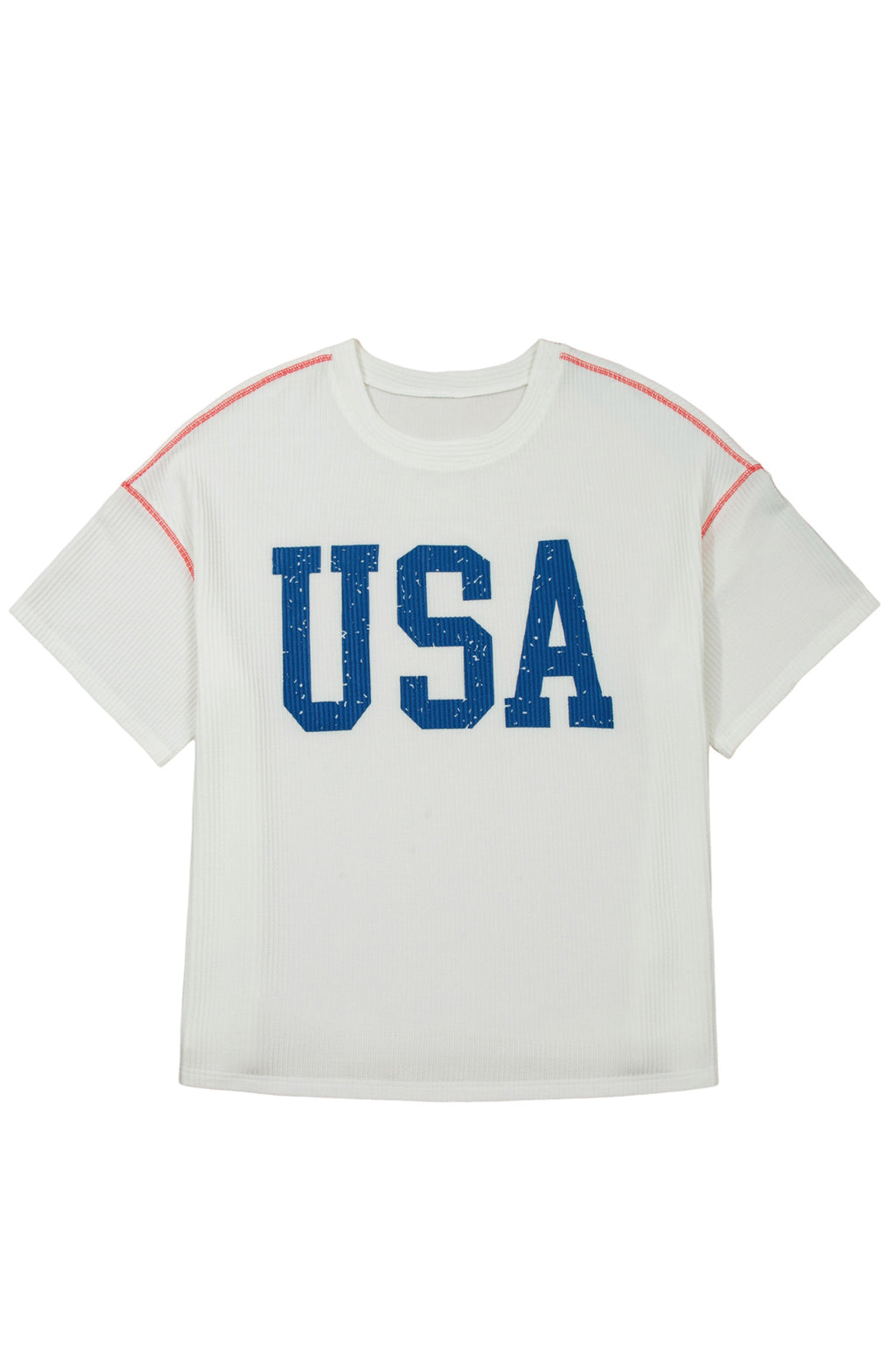 White Plus Size Twisted Rib Vintage USA Letter Printed T Shirt