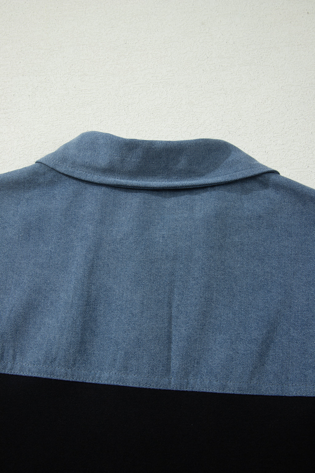 Light Grey Color Block Denim Patchwork Button Polo Collar Short Sleeve Top